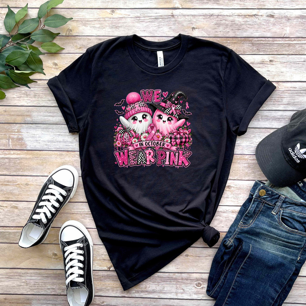 In October We Wear Pink Ghost T-Shirt | Unisex Halloween Tee