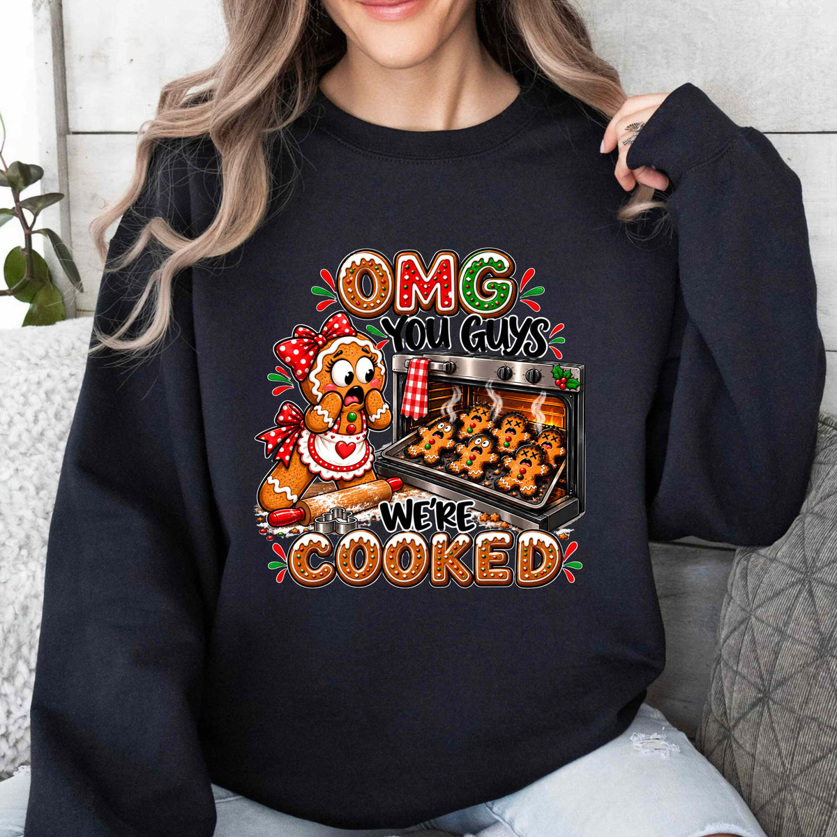 Funny Gingerbread - We're Cooked Christmas Crewneck Sweatshirt
