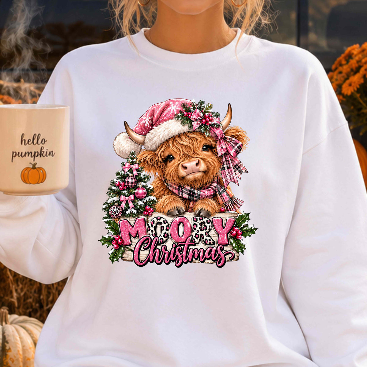 Highland Cow Merry Christmas Sweatshirt | Cute Crewneck Pullover