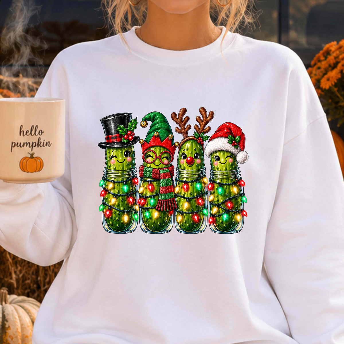 Cute Pickle Christmas Crewneck Pullover Sweatshirt