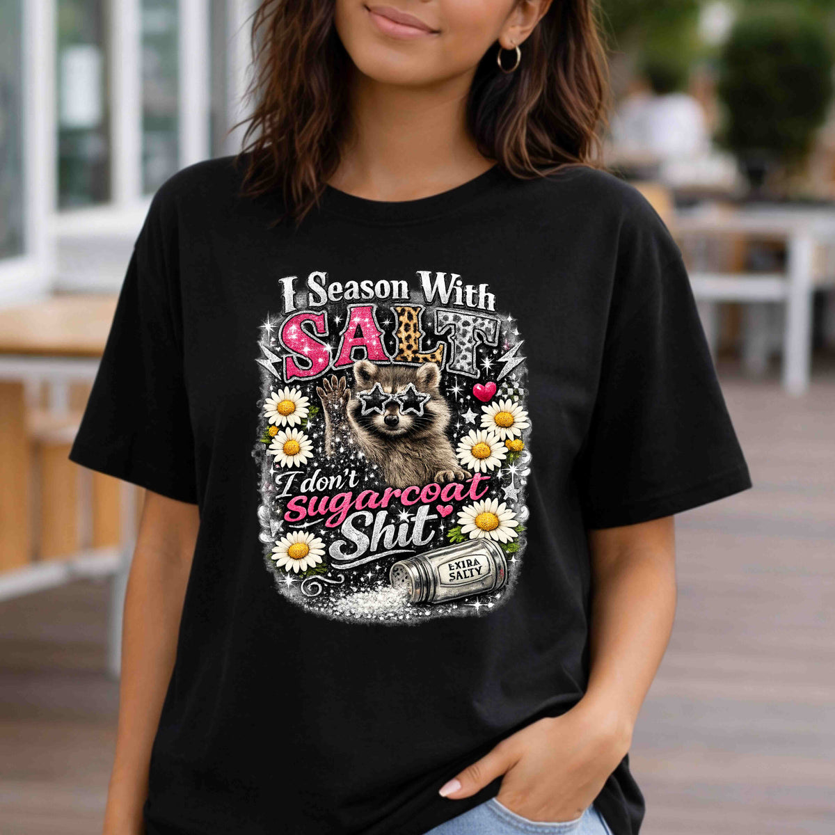 Women's Funny Raccoon T-Shirt " I Season With Salt"